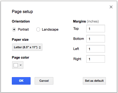 Configuração de página em um Documento Google